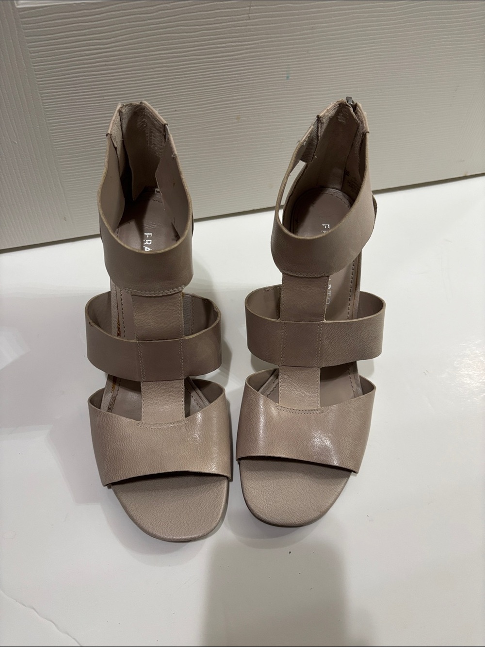 Franco Sarto Taupe Strappy Block Heel Sandals